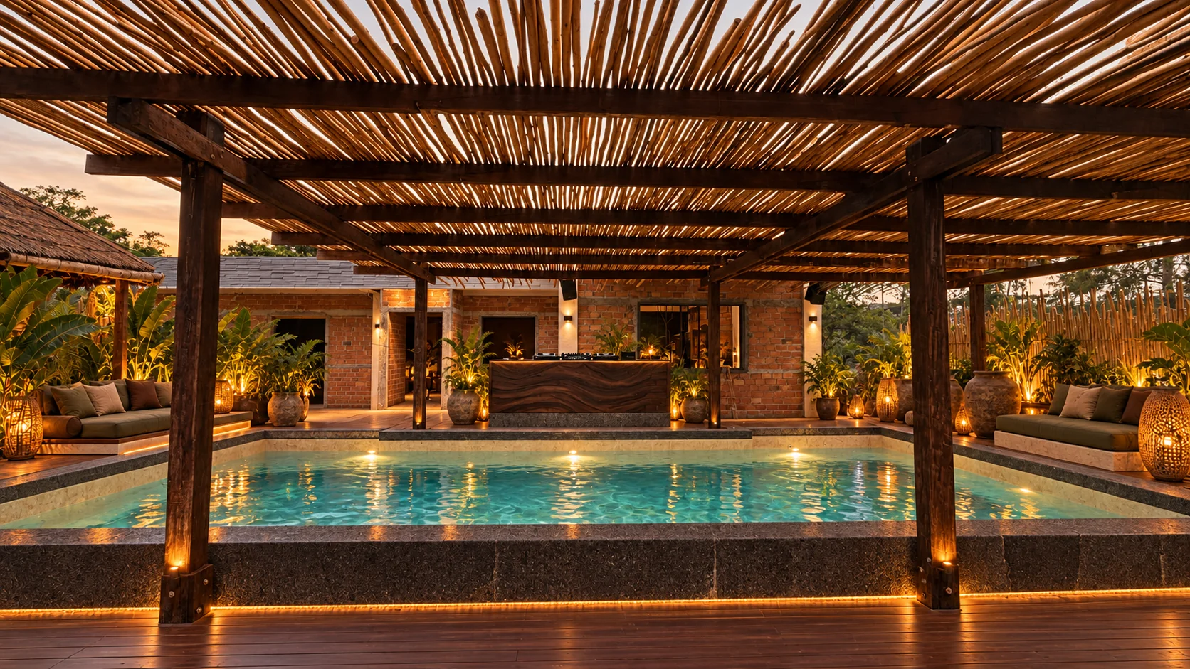 NOWHERE pool and bamboo canopy venue render